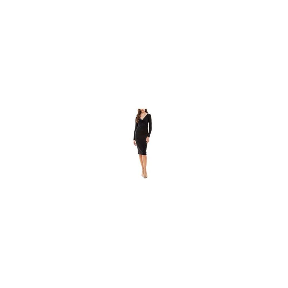 PLANET GOLD Womens Stretch Long Sleeve V Neck Knee Length Cocktail Sheath Dress